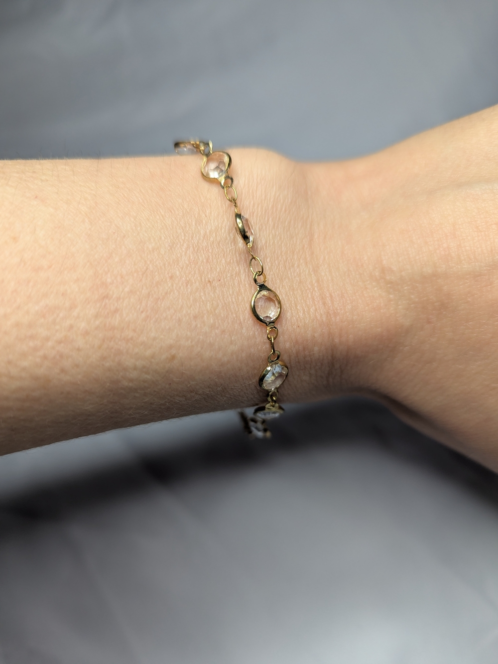 Gold-Tone White Crystal Link Bracelet